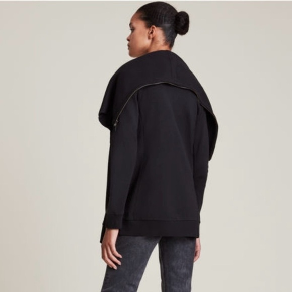 All Saints Dahlia Cascade Zip Collar Cardigan Blavk Black Size Small - Picture 2 of 10